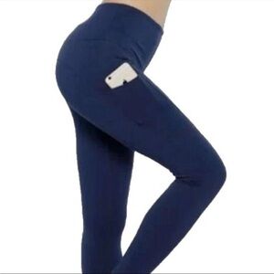 JUST LOVE Athletic Sport Leggings High Waisted Pocket Stretchy Gym Blue XL